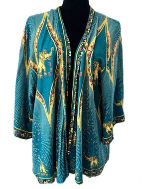 The Elephant Pants Elephant Print Open Front Kimono Cardigan Rayon XL